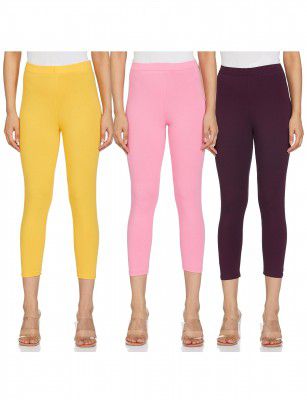 Amazon Brand - Symbol Women's Mid Rise Calf Length Cotton Stretch Skinny Fit Leggings (Pack of 3)