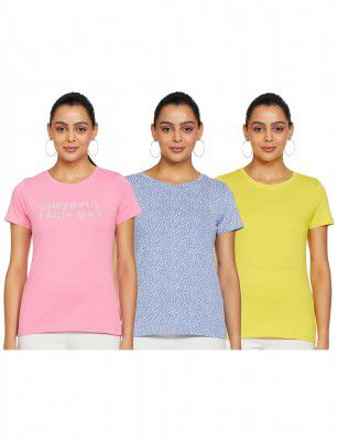 Amazon Brand - Symbol Women's Mix Pattern Cotton Half Sleeve Round Neck Regular Fit T-Shirt (Assorted Prints | Pack of 4)