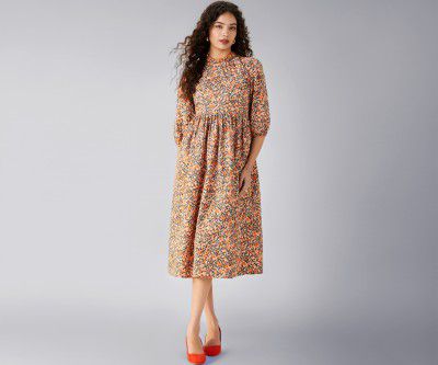Amazon Brand - Symbol Women's Rayon Fit and Flare One Piece Midi Length Dress 