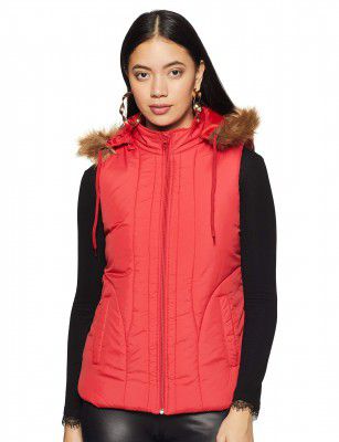 Amazon Brand - Symbol Women's Regular Fit Quilted Sleeveless Jacket With Detachable Hoodie (Gilet | Puffer Jackets)