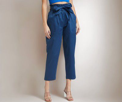 Amazon Brand - Symbol Women's Slim High Rise Ankle Length Tapered Paper Bag Formal Trousers