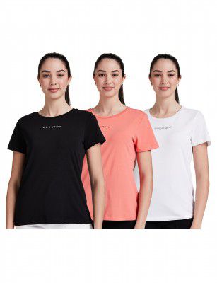 Amazon Brand - Symbol Women's Solid Cotton Stretch Half Sleeve Round Neck Regular Fit T-Shirt (Pack of 1, 2, 3 | Multi Pack)