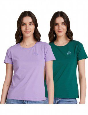 Amazon Brand - Symbol Women's Solid Cotton Stretch Half Sleeve Round Neck Regular Fit T-Shirt (Pack of 2)