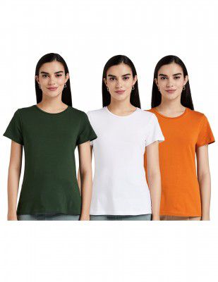 Amazon Brand - Symbol Women's Solid Cotton Stretch Half Sleeve Round Neck Regular Fit T-Shirt (Pack of 3)