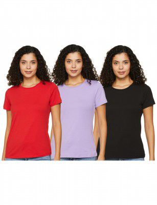 Amazon Brand - Symbol Women's Solid Cotton Stretch Half Sleeve Round Neck Regular Fit T-Shirt (Pack of 3)