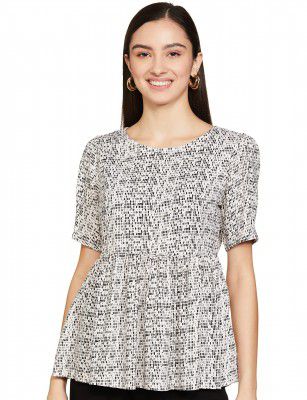 Amazon Brand - Symbol Women's Solid Rayon Round Neck Half Sleeve Regular Fit Peplum Top