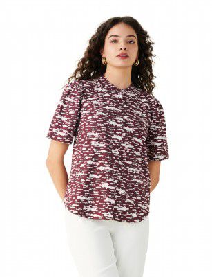 Amazon Brand - Symbol Women's Textured Cotton Band Collar Half Sleeve Regular Fit Shirt (Office Top)