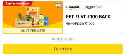 Amazon Fresh: ₹100 Cashback Coupon on ₹1000 Order 