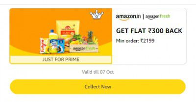 Get Flat ₹300 Back Min order ₹3099 on Amazon Fresh