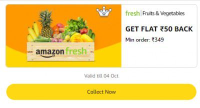 GET FLAT ₹50 BACK Min order Value ₹449 of Fruits & Vegetables on Amazon Fresh