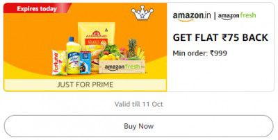 Get Flat ₹75 Back Min order ₹999 on Amazon Fresh