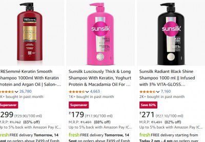 Amazon Fresh Loot: UP TO 88% OFF On Branded Shampoo