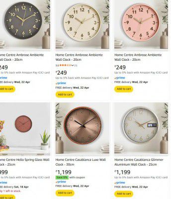 Amazon : Home Centre Wall Clocks Starts From Rs.249