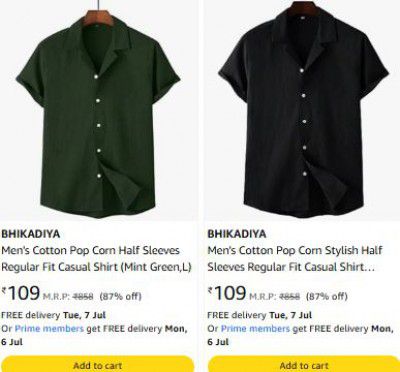 Amazon : Mens Shirts At Rs.109/-