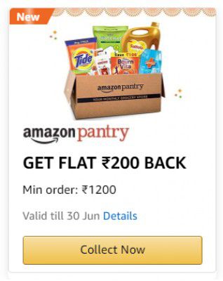 Amazon Pantry: Rs.200 Cashback on 1200