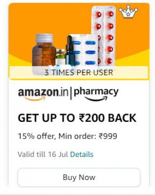 Amazon Pharmacy: 15% Discount + 15% Cashback + 5% Extra Cashback on Amazon Pay ICICI or SBI cashback Card