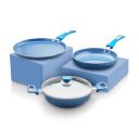 Amazon Solimo Blue Ceramic Non Stick 4 Pcs Induction Base Cookware Set (24cm Fry Pan, 24 cm Kadai, 28cm Tawa, with 1 Common Lid)...