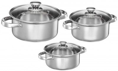 Amazon Solimo Set of 3 Stainless Steel Casseroles | Glass Lid