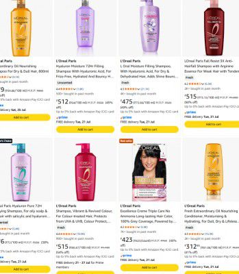 Amazon : Up to 54% OFF - Loreal Paris Shampoo