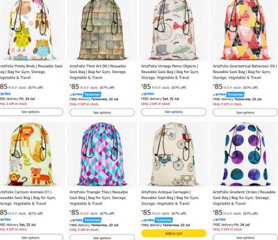 Amazon : Up to 87% OFF - ArtzFolio Reusable Sack