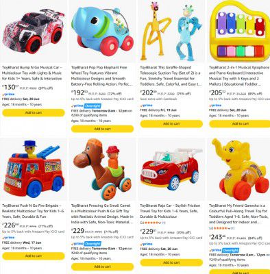 Amazon : Up to 88% OFF - Toybharat Kids Toys And Games | Starts At Rs.67