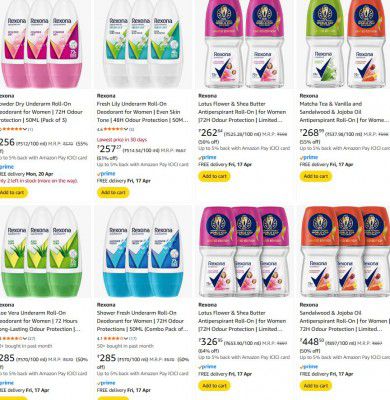 Amazon : Upto 66% OFF - Rexona Deodrants Roll On