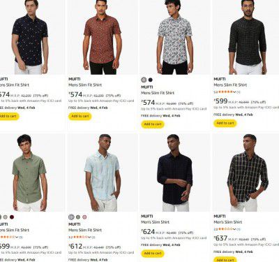Amazon : Upto 75% OFF  - Mufti Mens Shirt | Starts at Rs.574