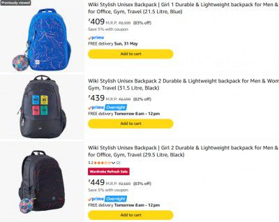 Amazon : Upto 83% OFF - Wiki Backpack