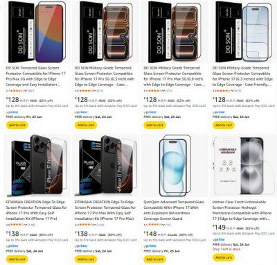 Amazon: Upto 82% OFF - Screenprotectors for iphone 17 | Starts At ₹128