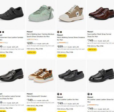Amazon : Upto 83% OFF - Massari Mens Shoes | Starts At Rs.699