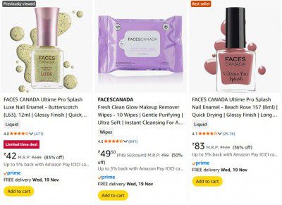 Amazon: Upto 83% Off On Faces Canada Beauty Products.