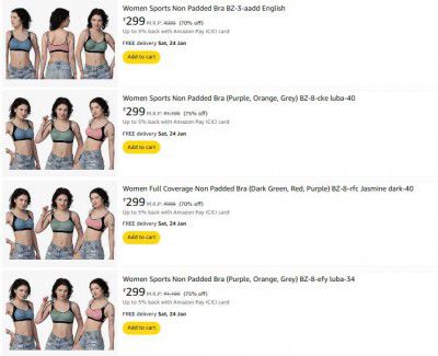 Amazon: Upto 75% OFF - Women Sports Bra