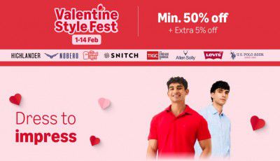 Amazon : Valentine Style Fest | Min 50% OFF + Extra 5% OFF