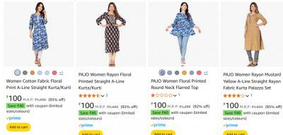 Amazon: Women'e Kurta Loot @100