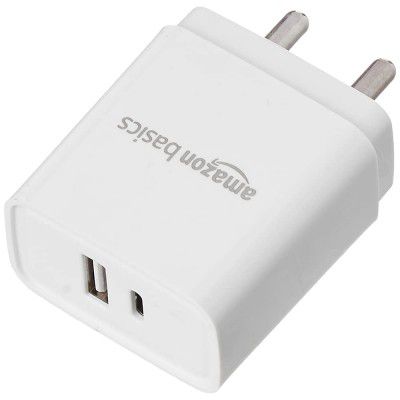 AmazonBasics 18W Dual Port USB Type C and USB Type A Fast Charging Wall Charger
