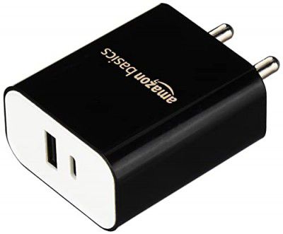 AmazonBasics 24W Phone Charger| Fast Charging, Dual Output | Type C and A Adapter
