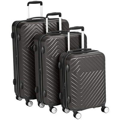 AmazonBasics 3 Piece ABS, PC Geometric Hard Shell Expandable Luggage Spinner Suitcase Set - Black
