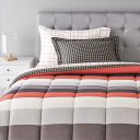 AmazonBasics 5-Piece Bedsheet Set - Single Large, Simple Stripe (Includes 1 bedsheet, 1 Comforter, 2 Pillowcases, 1 Fitted Sheet)(Red)...