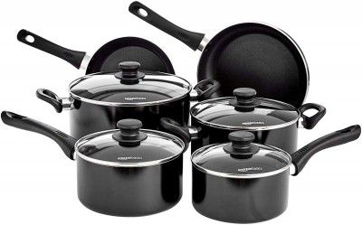 AmazonBasics 6 Piece Non Stick Induction Cookware Set, with Lids