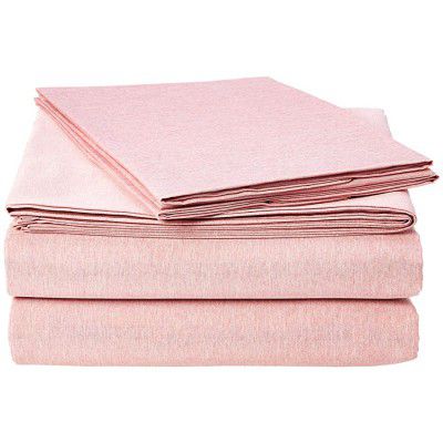 AmazonBasics Chambray Bed Sheet Set - Queen, Sandy Red - with 2 pillow covers,Geometric, Microfiber