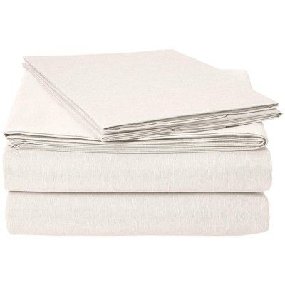 AmazonBasics Chambray Polyester Microfiber Plaid Bed Sheet Set - Queen, Soft Grey - with 2 pillow covers
