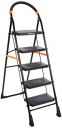 AmazonBasics Clamber - Foldable Step Ladder, Safety-Clutch Lock, Ribbed Steps, Knee Guard, Non-Marring PVC Shoes, 5 Steps (Steel, Black & Orange)...