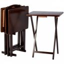 AmazonBasics Classic TV Dinner/Snack Table Set - 4 Tables with 1 Holding Rack - Espresso...