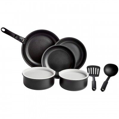 AmazonBasics Cookware Set with Lids and Removable Handle -10 Piece (Without Induction Base)