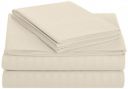 AmazonBasics Deluxe Microfiber Striped BedSheet Set (Includes 1 bedsheet, 1 fitted sheet with elastic, 2 pillow covers), Beige, Queen...