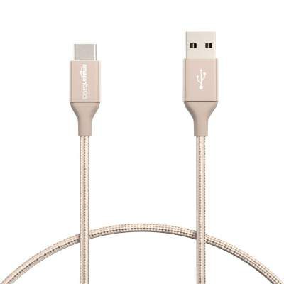 AmazonBasics Double Braided Nylon USB Type-C to Type-A 2.0 Male Cable, 1 Feet (0.3 Meters)