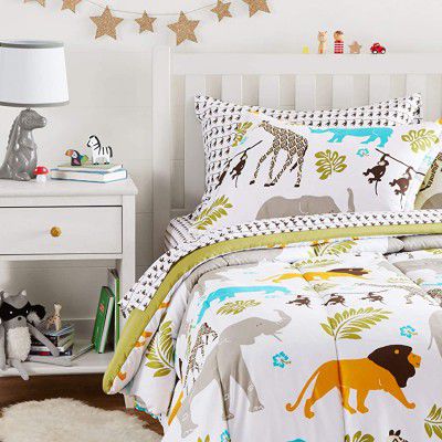 AmazonBasics Easy Care Super Soft Microfiber Kids Bed-in-a-Bag Bedding Set - Twin, Multi-Color Zoo Animals