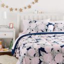 AmazonBasics Easy-Wash Microfiber Kids Bed-in-a-Bag Bedding Set - Full or Queen, Pink Flowers - with 4 pillow covers...
