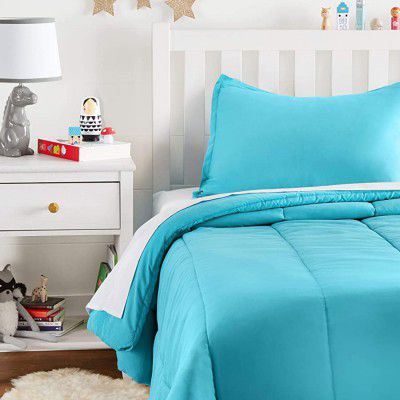 AmazonBasics Easy-Wash Microfiber Kids Comforter and Pillow Cover Set (Pillow not included) - Single, Bright Aqua