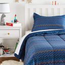 AmazonBasics Easy-Wash Microfiber Kid's Comforter and Pillow Cover Set (Pillow not Included, Navy ZigZags, Small_Single Size, Pack of 1)...